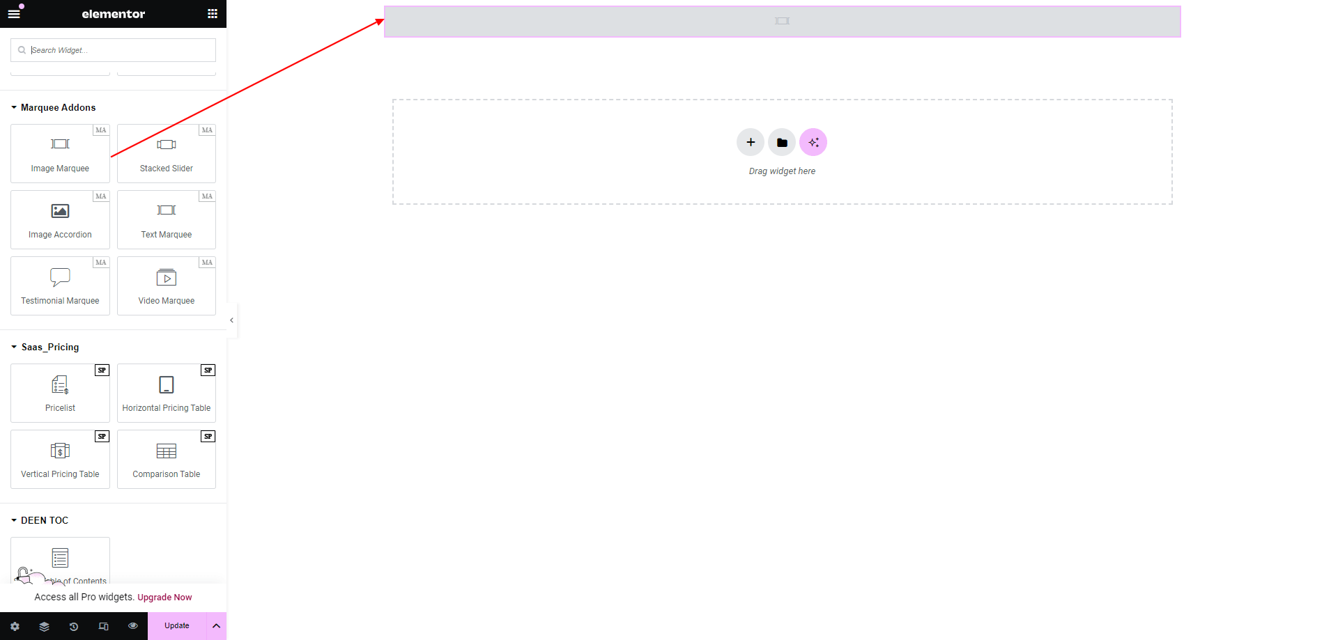 Widget dropping image marquee